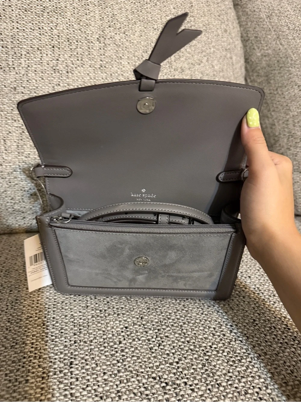 kate spade Gray Suede & Leather Flap Crossbody